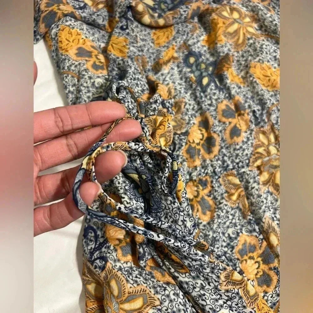 Free People Gray and Mustard Floral Wrap Mini Dress - Picture 5 of 15